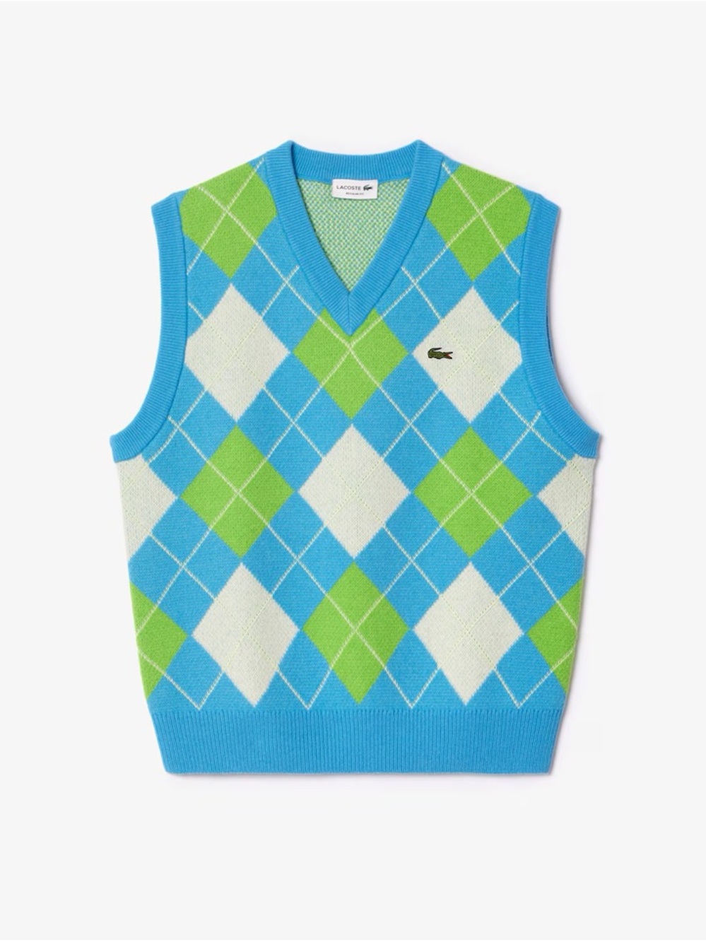 Lacoste Blue, Green & White Argyle V-Neck Sweater Vest